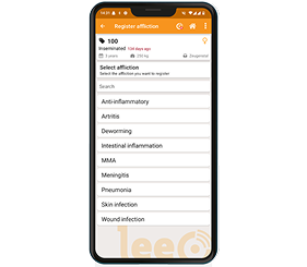 Smartphone a mostrar a visualização do registo de doenças da aplicação