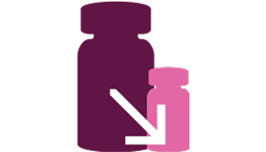 Ícone de dois frascos de vacina com uma seta a apontar para baixo e para a direita